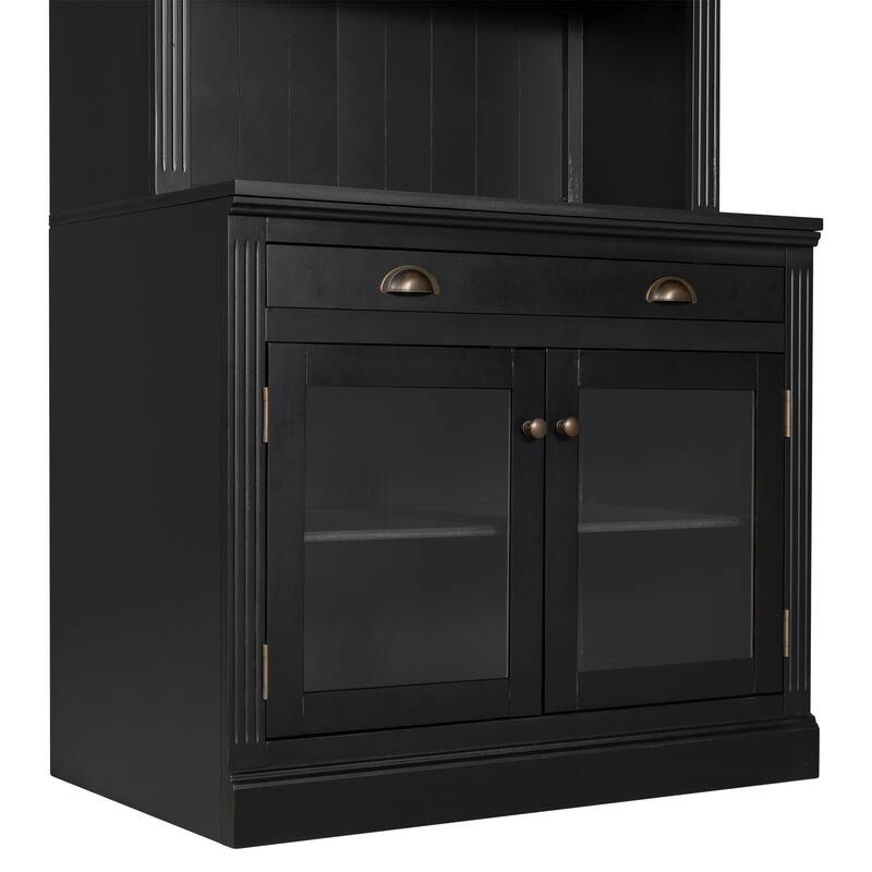 83.4" Tall Bookshelf with LED Lights, 2 Glass Doors & 1 Drawer for Living Room, Home Office