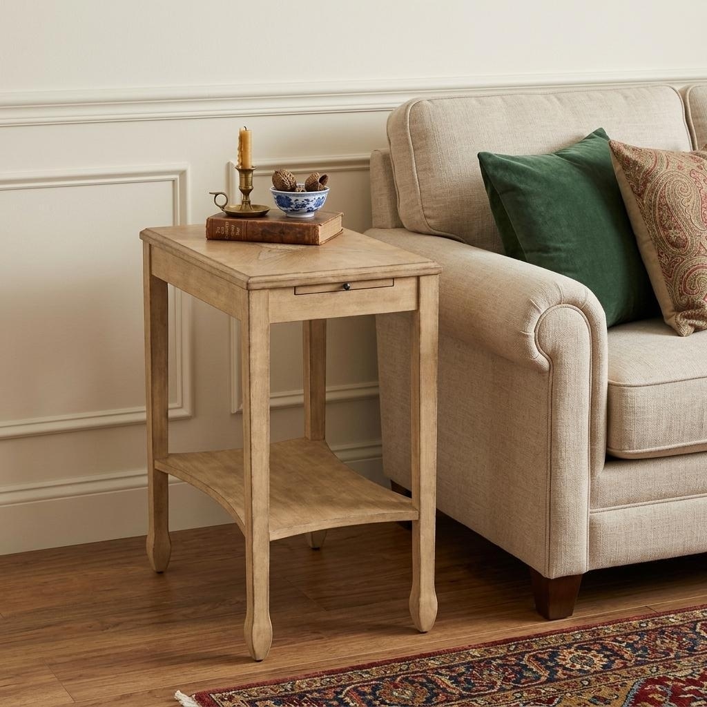 HomeRoots 25" Beige Manufactured Wood Rectangular End Table With Shelf - 12.00 in. x 25.00 in. x 18.00 in.
