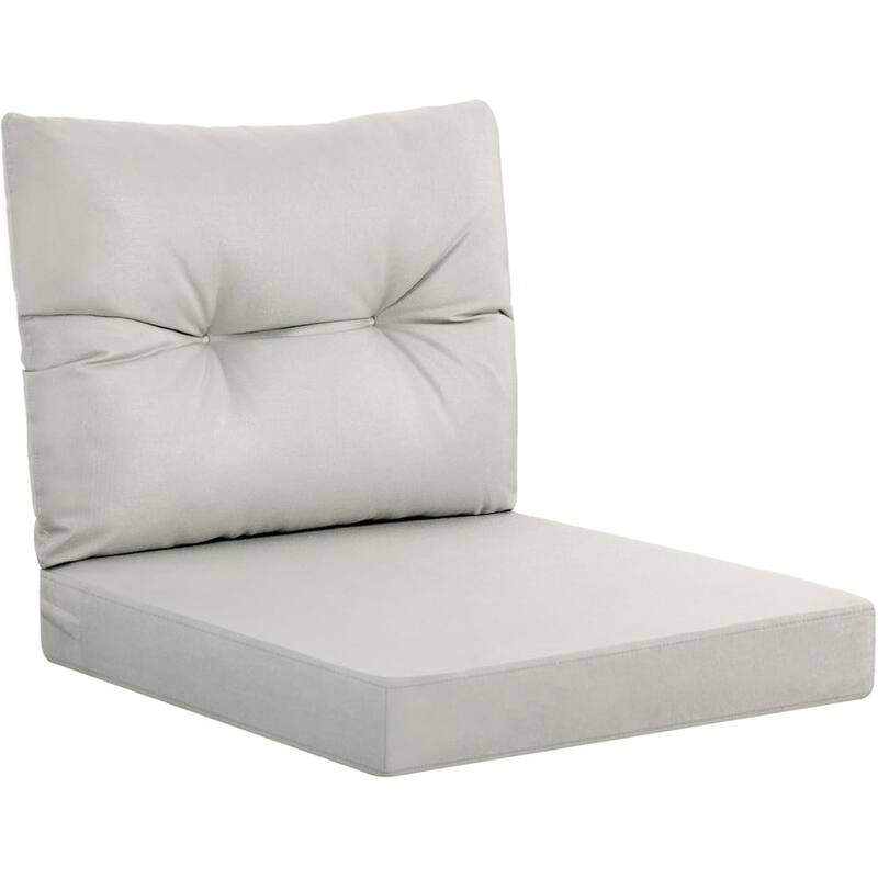 WINSOON Outdoor Waterproof and Resistant Chair Cushion Set, Deep Seat and Backrest Cushion Set for Patio - Light Grey - 24*24 Inch