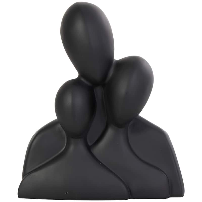 Black Polystone Nesting Family 3 Head People Decorative Sculpture