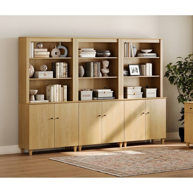 WAMPAT Modern 71" Tall Bookcase with Cabinets, 3 Columns 5-Tier