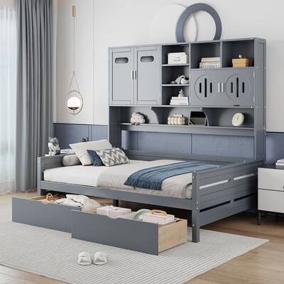 Full Size Wooden Daybed With 2 Drawers