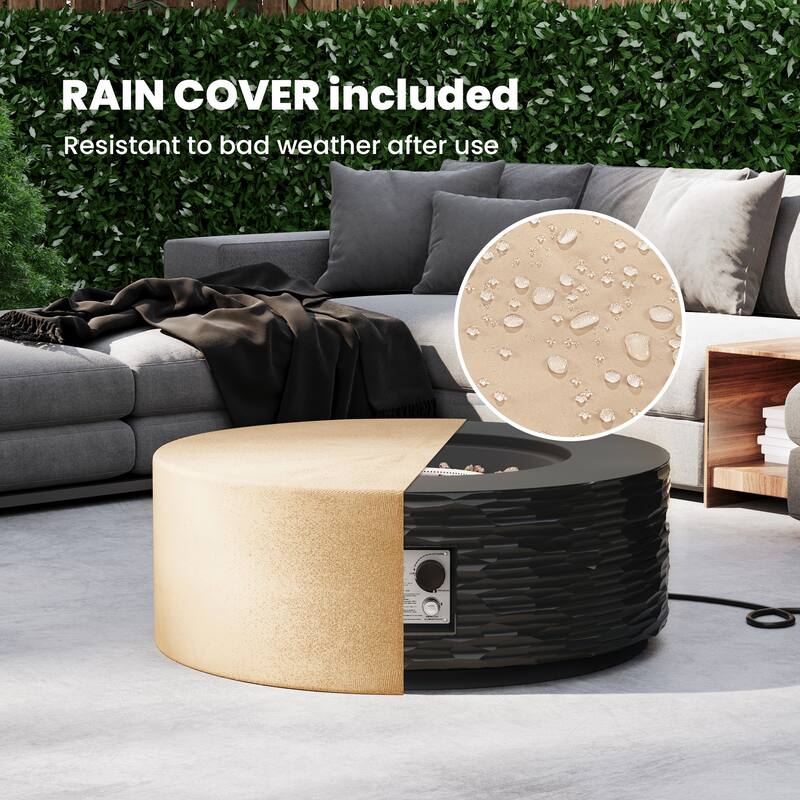 COSIEST 35" Round Concrete Fire Pit Table with Lava Rocks & Weatherproof Cover