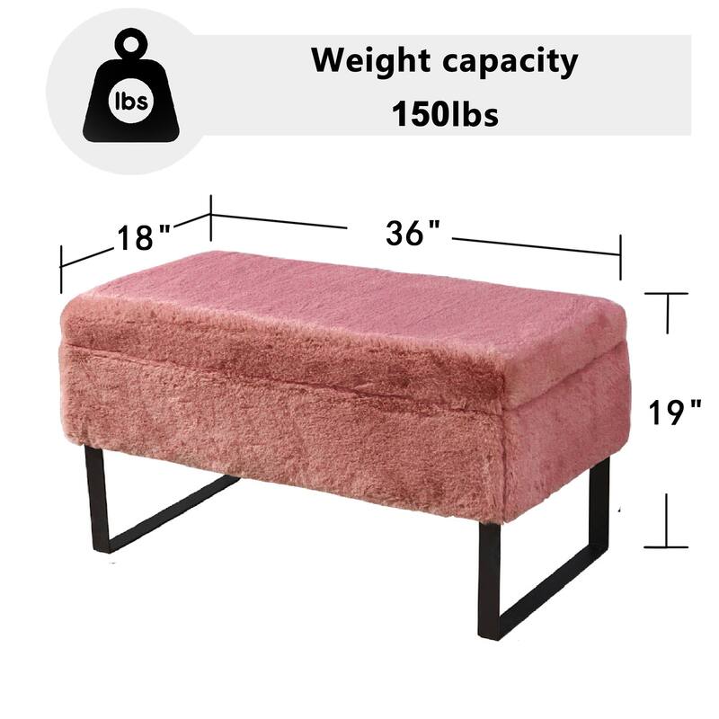 Heavy FauxFur Storage Ottoman with 2 Pillow Set
