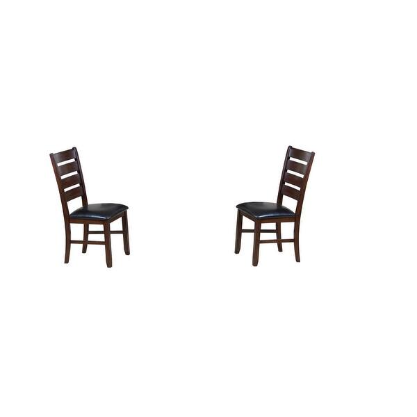 Set of Two Espresso And Brown Upholstered Faux Leather Ladder Back Dining Side Chairs Set of Two Espresso And Brown Upholstered Faux Leather Ladder Back Dining Side Chairs