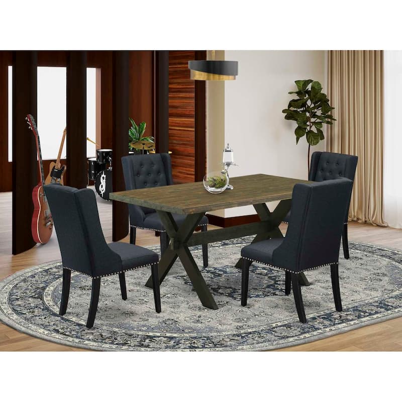 HomeStock 5-Piece Distressed Jacobean Finish Solid Wood Top Dining table with 4 Chairs