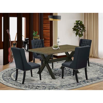 HomeStock 5-Piece Distressed Jacobean Finish Solid Wood Top Dining table with 4 Chairs
