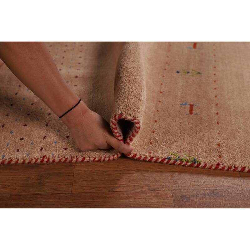 Tribal Gabbeh Oriental Area Rug Hand-Knotted Beige Wool Carpet - 5'2" x 8'2"