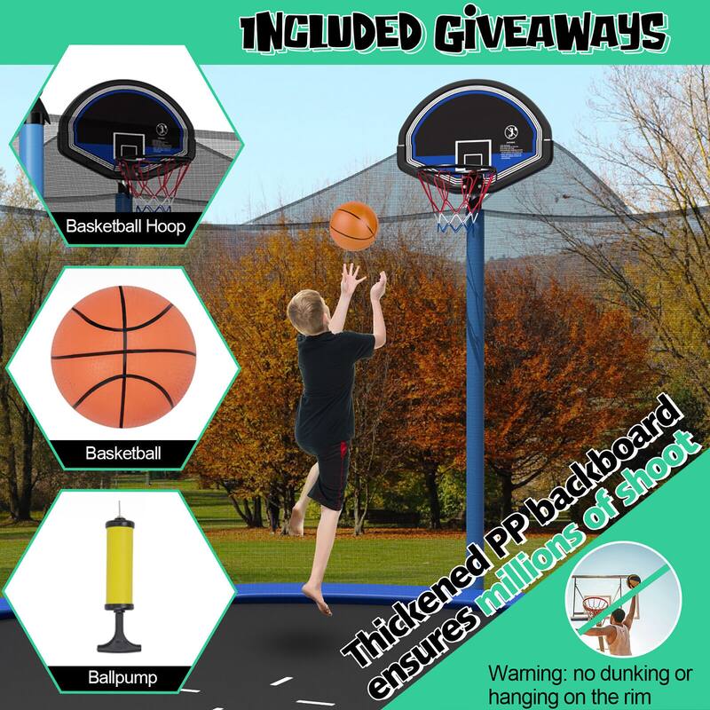 Gymax 12/14/15/16FT Recreational Trampoline w/ Inner Enclosure Net