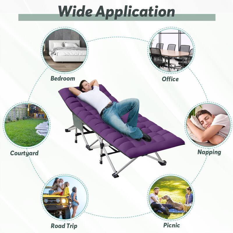 Outdoor Folding Camping Cots with Removable Cotton Mattress, 500 lbs - Grey