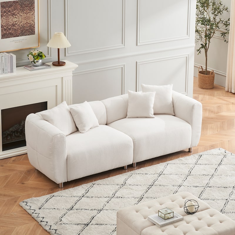 89" 3-Seater Sofa - Modern Living Room Couch with Solid Wood Frame, Metal Legs & 4 Pillows