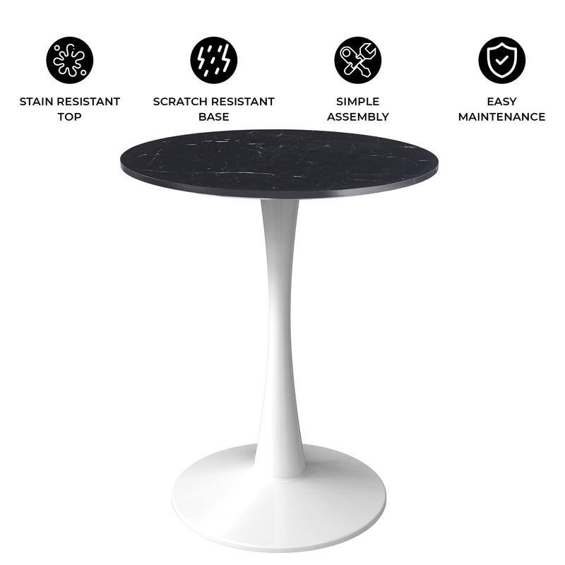Bristol Modern Round Dining Table with Stain Resistant Solid Wood Top and White Pedestal Base for Home, Cafes and Restaurant
