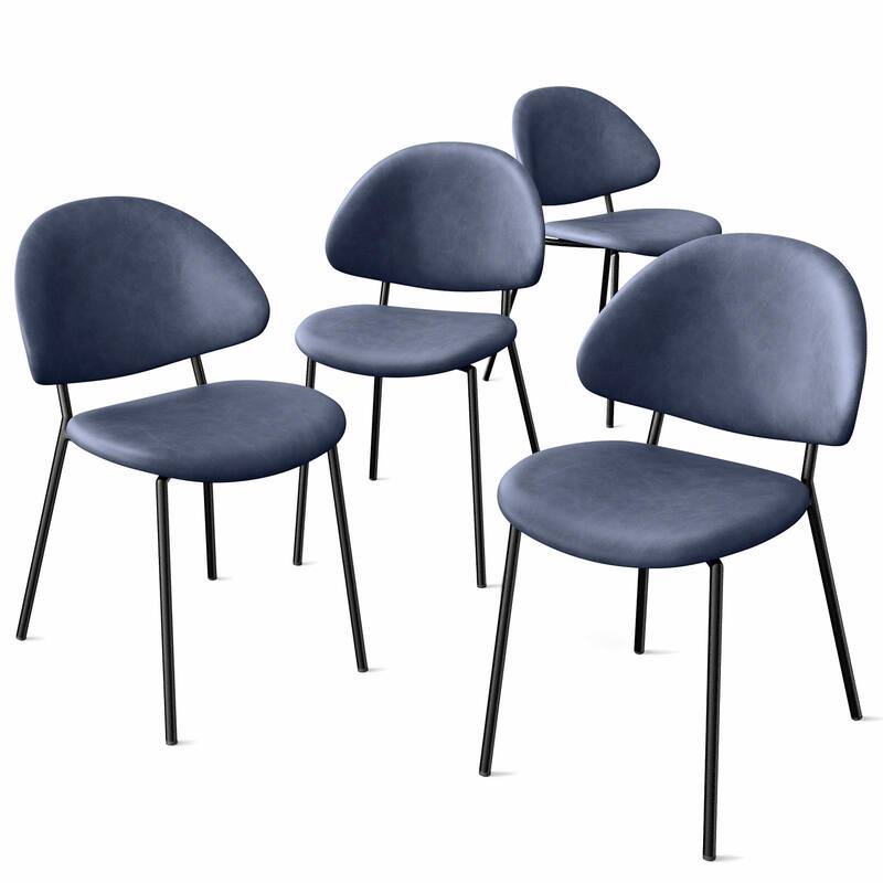 Set of 4 Mid-Century Modern Upholstered Boucle Dining Chairs with Curved Backrest