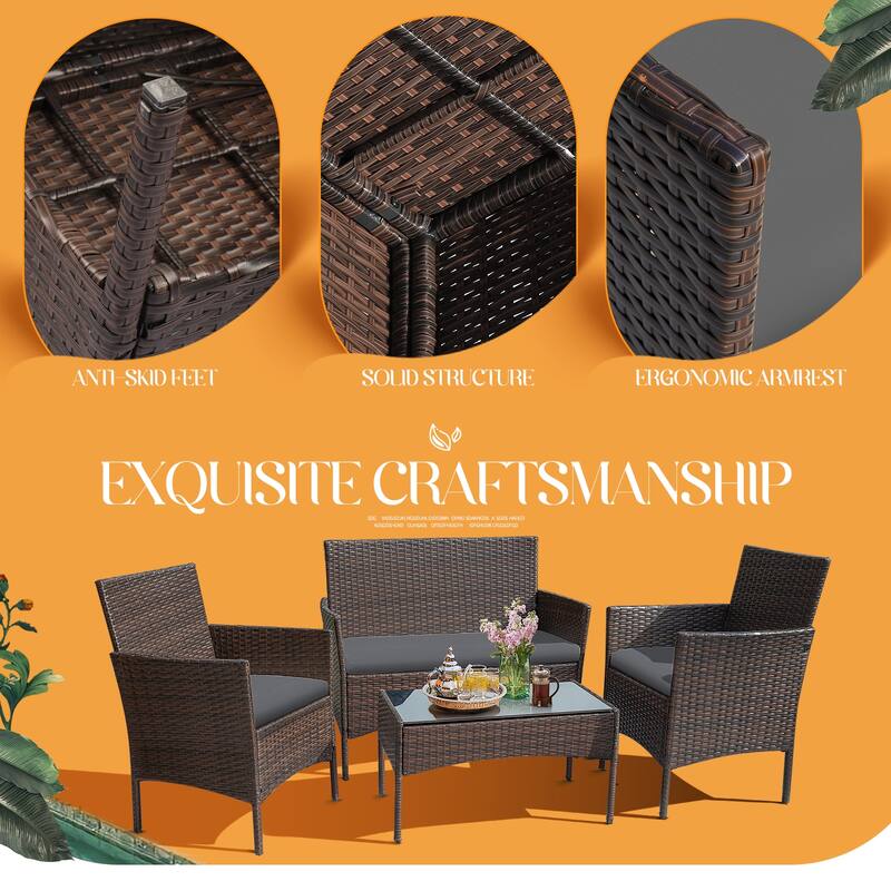 Homall PE Rattan 4-piece Outdoor Patio Set