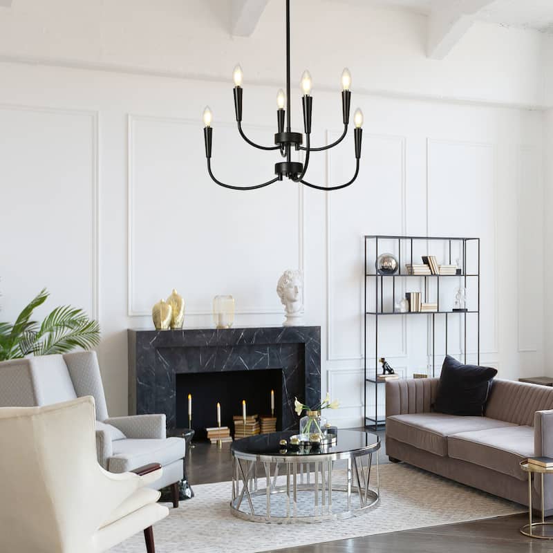 Modern Contemporary 6-Light Candle Black Chandelier for Dining Room