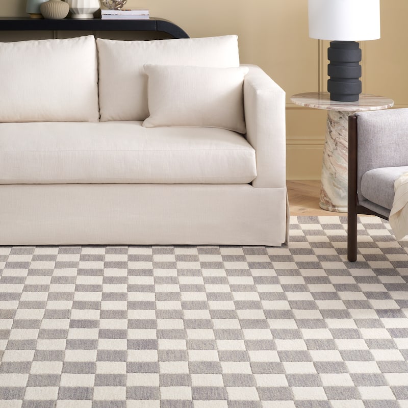 SAFAVIEH Handmade Martha Stewart Collection Berthild Checkered Wool Rug - 9' x 12' - Grey/Ivory - Rectangle