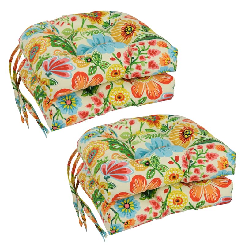 16-inch Rounded Back Tufted Indoor/ Outdoor Chair Cushions (Set of 4) - 16" - Gregoire Chamomile