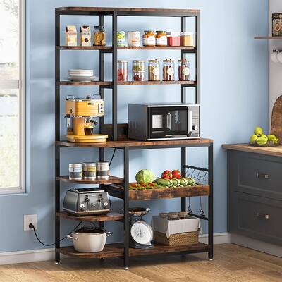 10-Tier Kitchen Bakers Rack with Power Outlets, S-Hook and Pull-Out Drawer