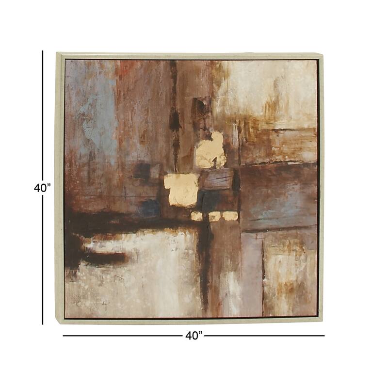 Canvas Abstract Framed Wall Art with Silver Frame - Brown - Roche River Decor