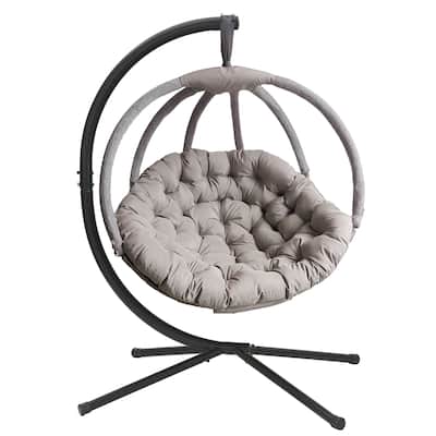 66 H x 40 W x 43 D Outdoor Beige Overland Hanging Ball Chair with Cushion and C Type Bracket