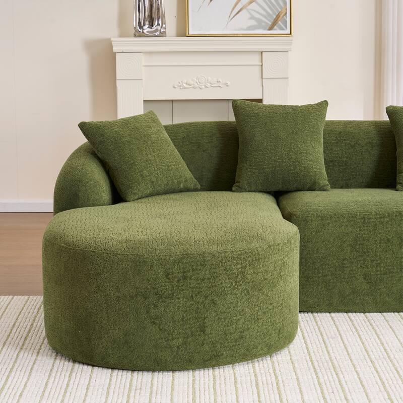Modern Chenille L-Shaped Modular Sectional Sofa with Curved Chaise and 4 Pillows for Living Room