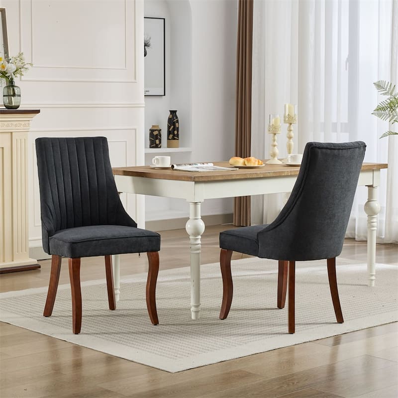 Linen Dining Chairs Channel Kitchen Dinner Chair,Accent Chair,2 PCS - Black