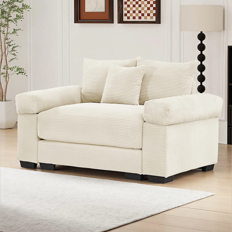 Oversized Chaise Lounge Corduroy Chair Indoor Single Sofa with Ottoman for Living Room Bedroom