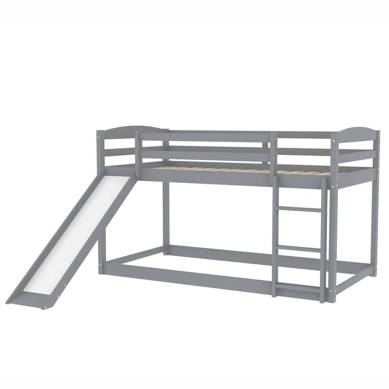 Convertible Twin Bunk Bed with Slide and Ladder, Gray