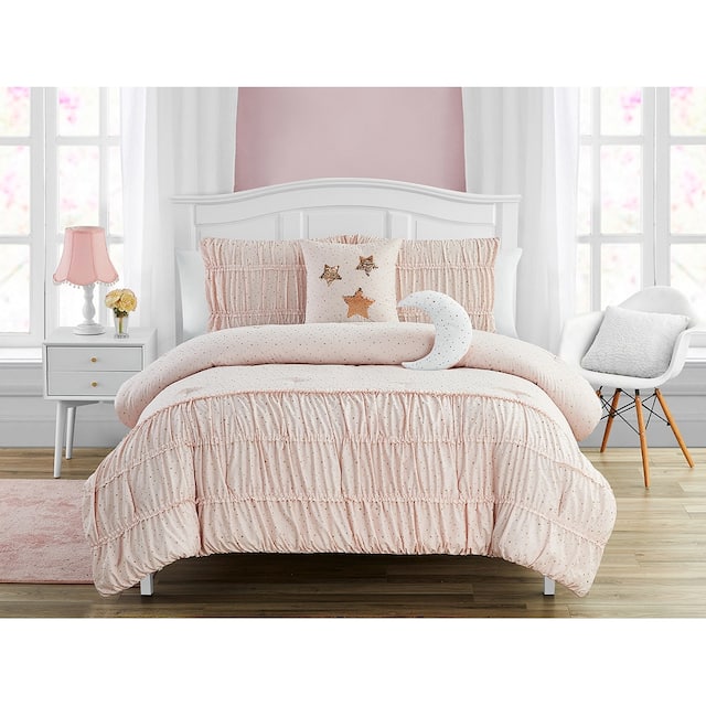 Celestial Princess Ultra Soft Microfiber Comforter Bedding Set - Pink/Glitter Gold - 5 Piece - Full
