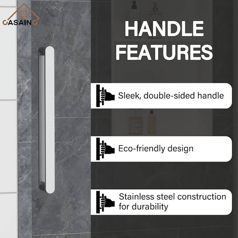 CASAINC 48"/60"W x 76" Sliding Frameless Shower Door with SGCC certification