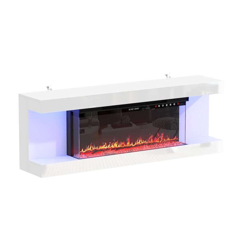 Modern Electric Fireplace TV Stand, High Gloss White Console, 40" LED Insert
