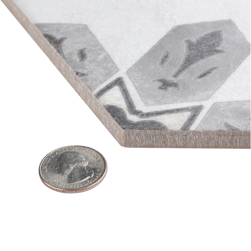 Merola Tile Mazzo Hex Deco Garden 8-1/2" x 9-3/4" Porcelain Floor and Wall Tile