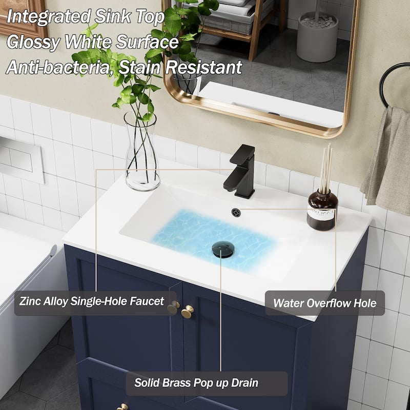 Solid Wood Bathroom Vanity Cabinet with Ceramic Undermount Sink Top Skirting Design