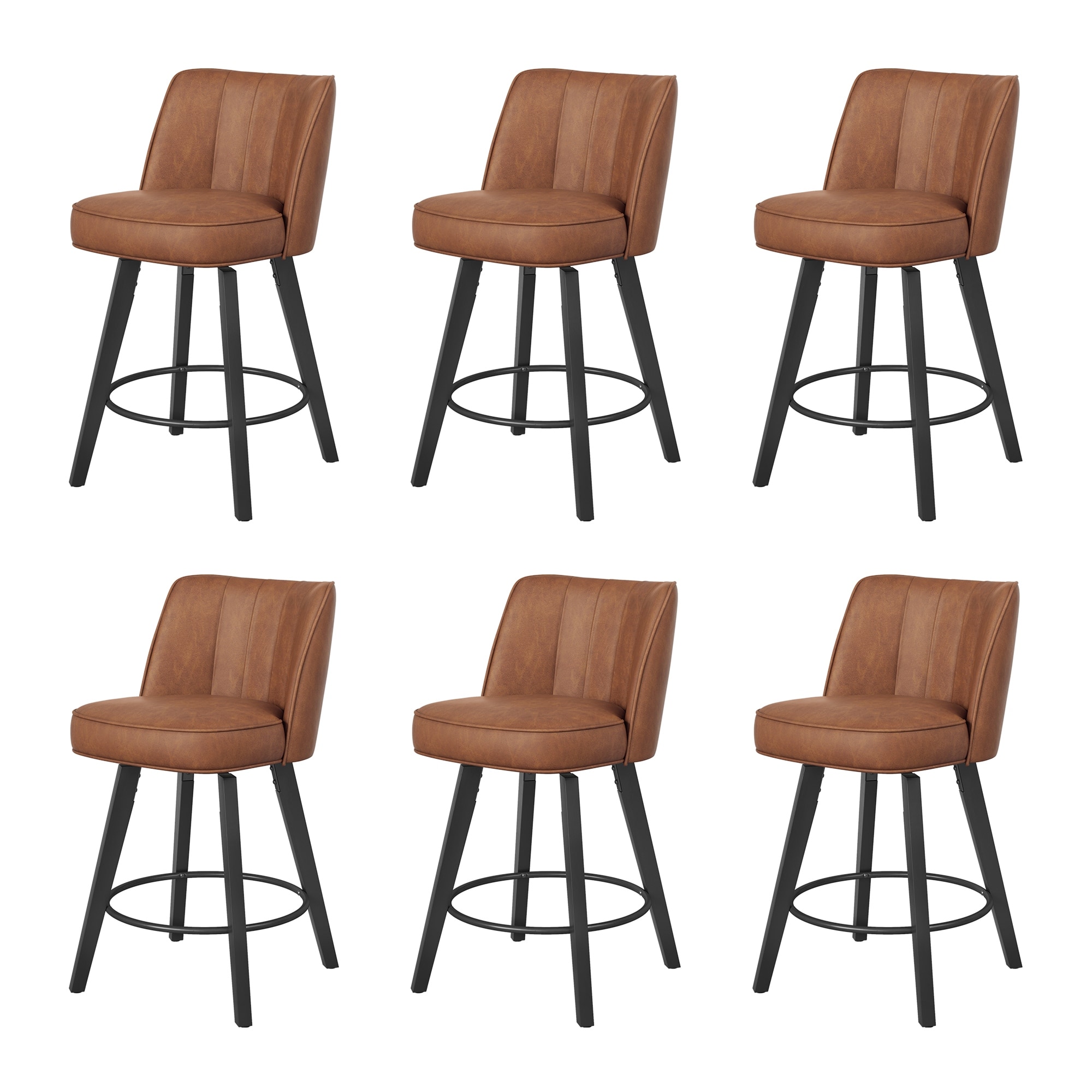 Modern Counter Height Swivel Bar Stools with Back, Set of 6 Upholstered Fabric Faux Leather Barstools for Home Bar