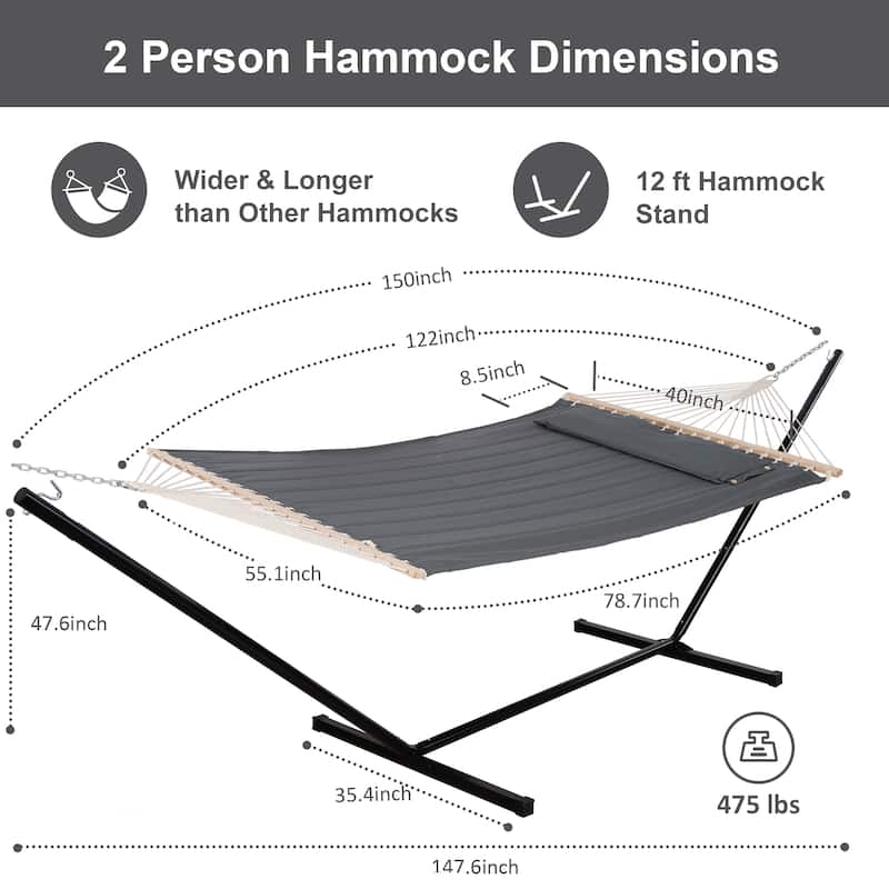 2 Person Quilted Hammock with 12ft. Stand - 147.6*35.4*47.6