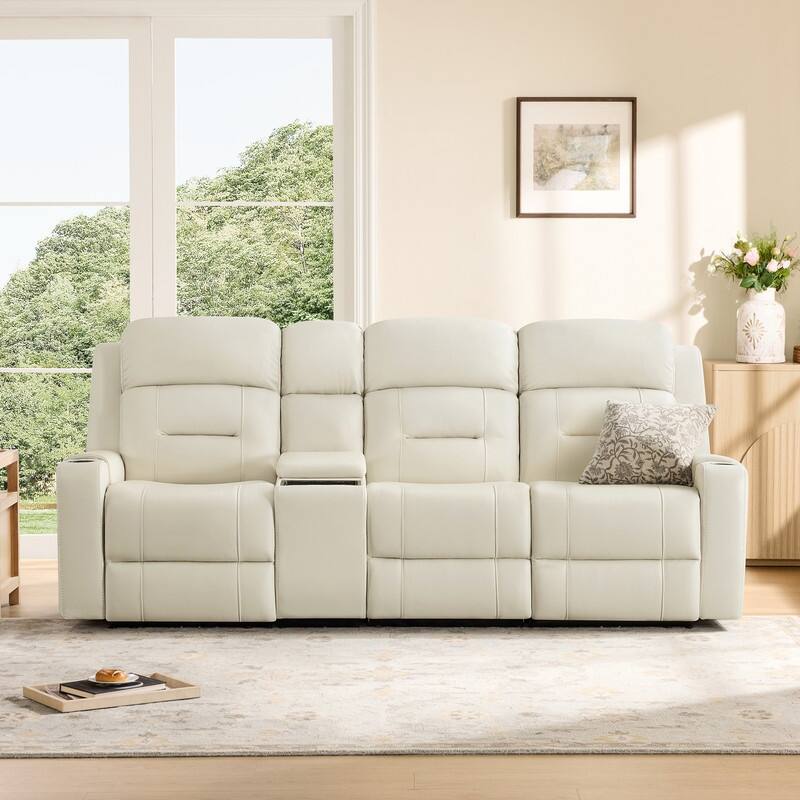 Spruce & Spring Genuine Leather Power Reclining Sofa with Wireless Charging