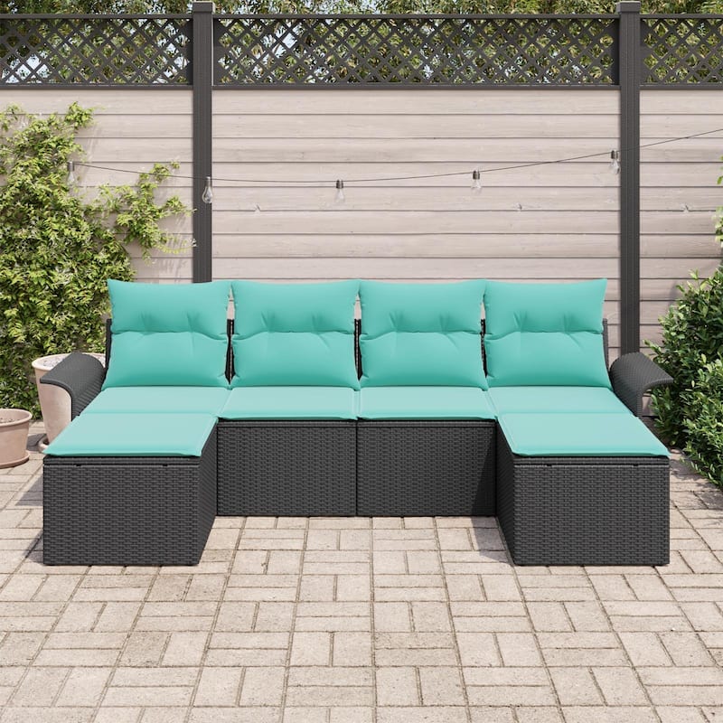 vidaXL 6 Garden Sofa Set with Cushions Black Poly Rattan - 98.8 x 46.1 x 27.2
