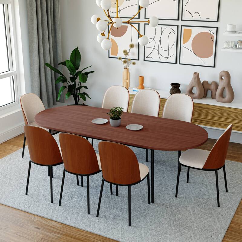 9-Piece Dining Set in Black Steel with 8 Chairs and Table Tule Collection by LeisureMod