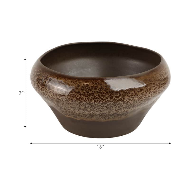 Terracotta Bowl Glazed Rustic Accent for Home Office - 7" Brown - 13" x 13" x 7"