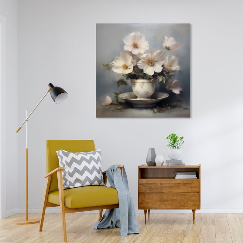 Wynwood Studio Canvas Floral and Botanical Jasmine Fragrance White and Silver Traditional Wall Art Canvas Print - 30 x 30