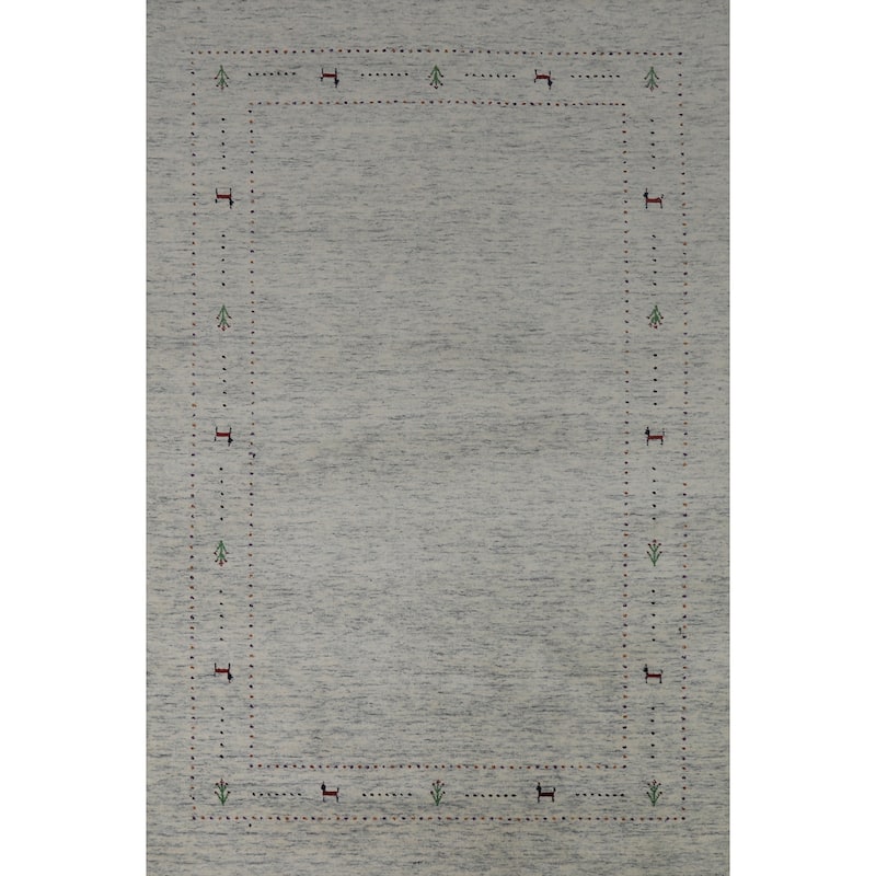 Hand Knotted Oriental 100% Wool Carpet Tribal Animal Pictorial Beige & Ivories Gabbeh Area Rug - 7' 10'' X 5' 2''