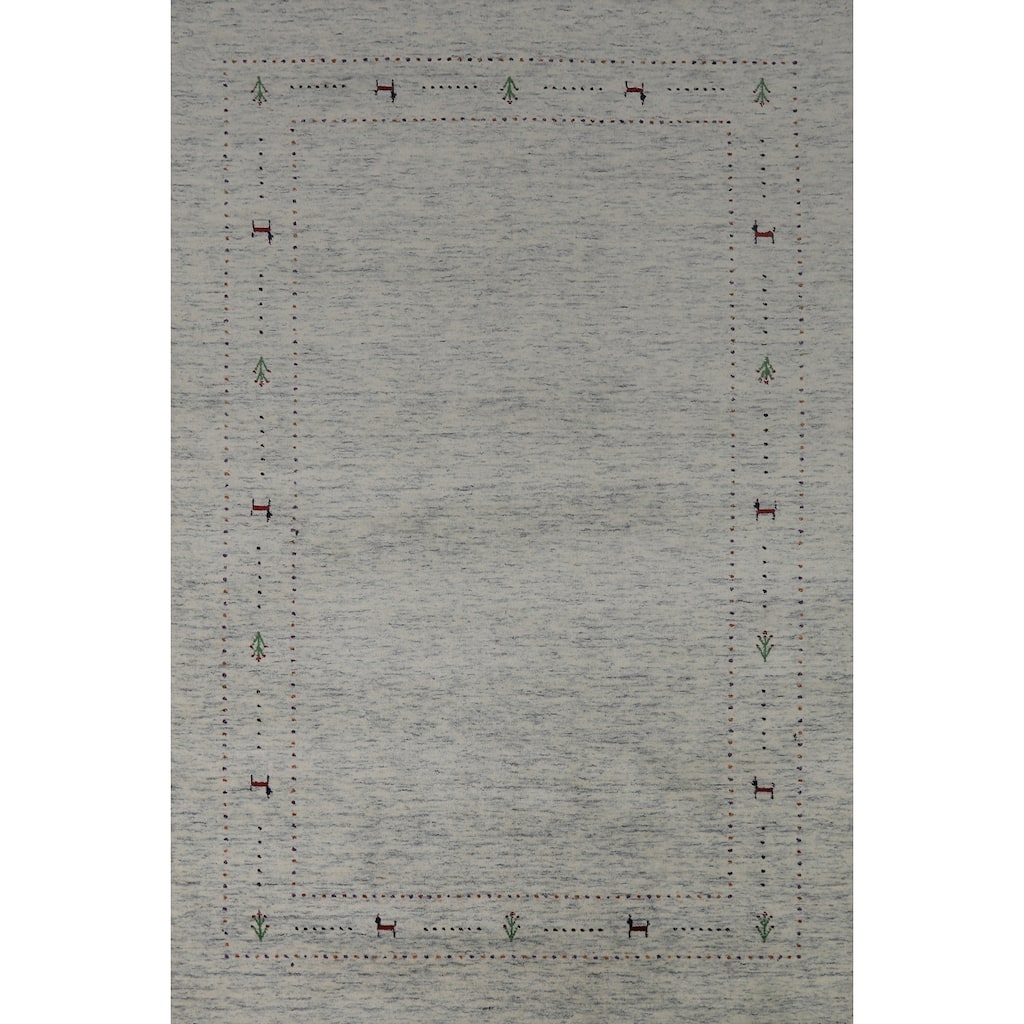 Hand Knotted Oriental 100% Wool Carpet Tribal Animal Pictorial Beige & Ivories Gabbeh Area Rug - 7' 10'' X 5' 2''