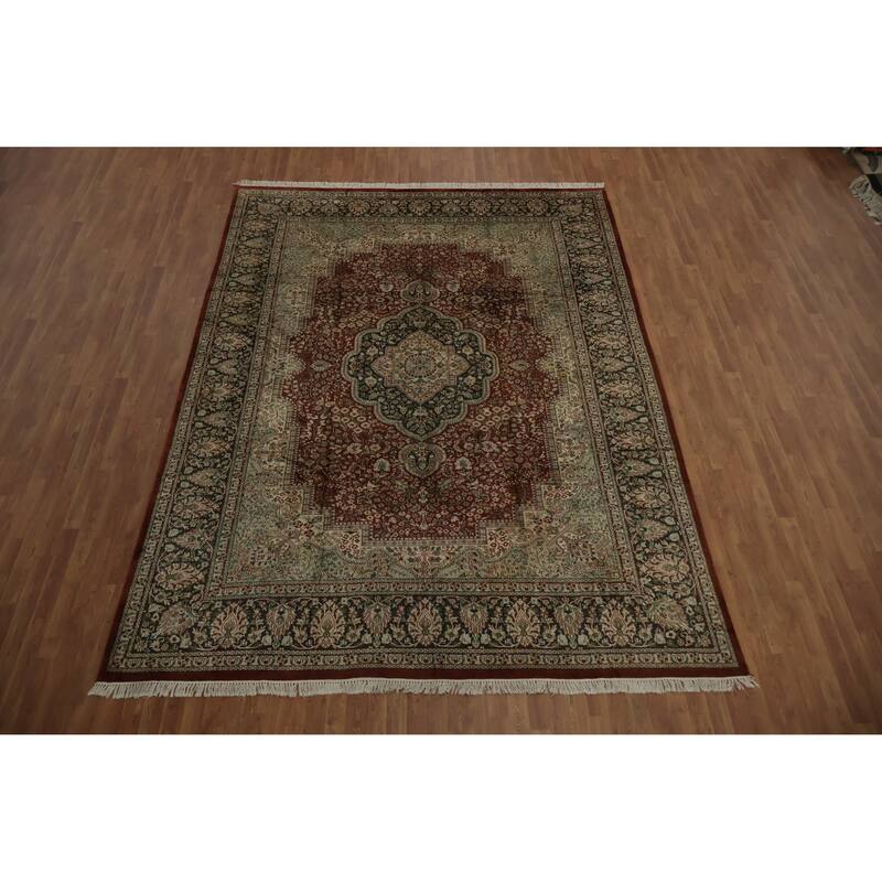 Hand Knotted Oriental Silk Carpet Traditional Floral Oranges & Rust Bokhara Area Rug - 12' 2'' X 8' 11''