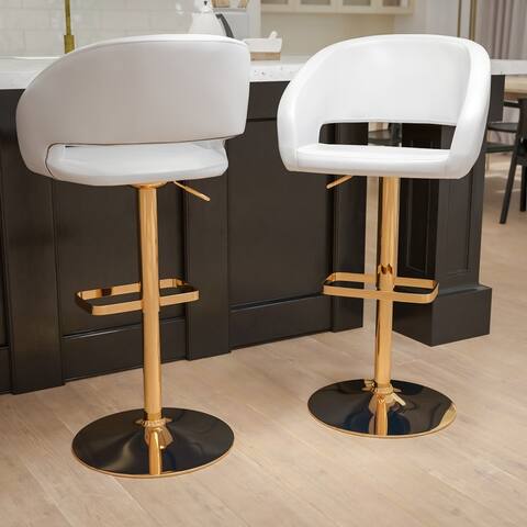 Contemporary Vinyl Adjustable Height Barstool with Rounded Mid-Back, Set of 2