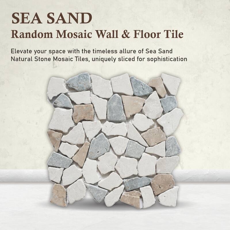 Sea Sand Random Marble Mosaic, Back Splash Tiles for Kitchen Walls, Shower and Bathroom Floors 11.4" X 11.4" (4.5 Sqft per case)