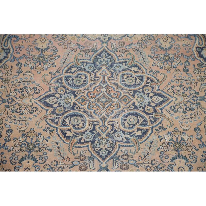 Hand Knotted Oriental 100% Wool Carpet Traditional Floral Peach Mashad Area Rug - 11' 6'' X 7' 11''