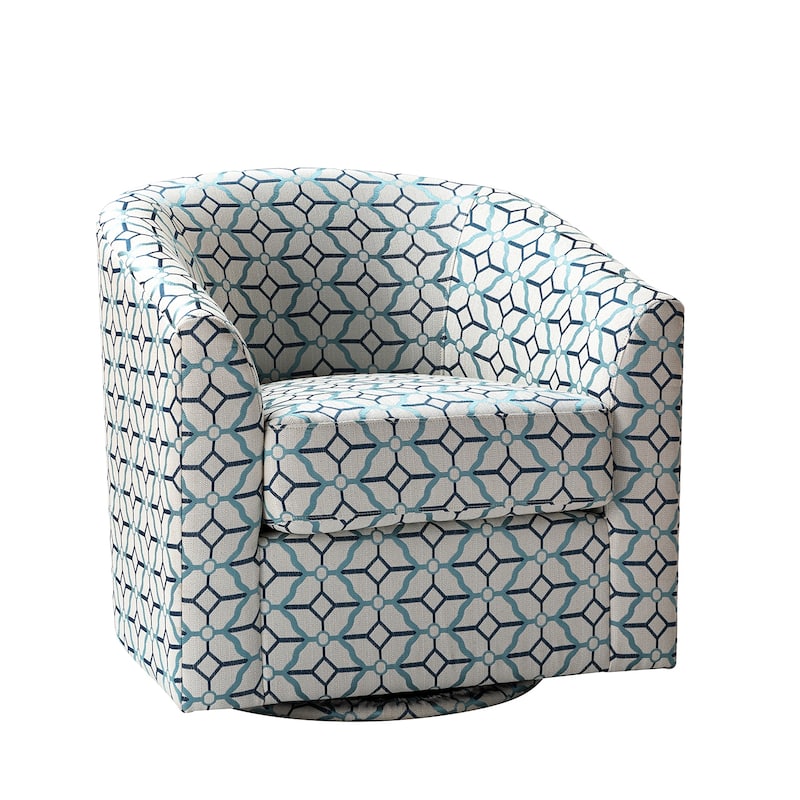 Cuenca Modern Wooden Upholstered Barrel Chair with Metal Swivel Base