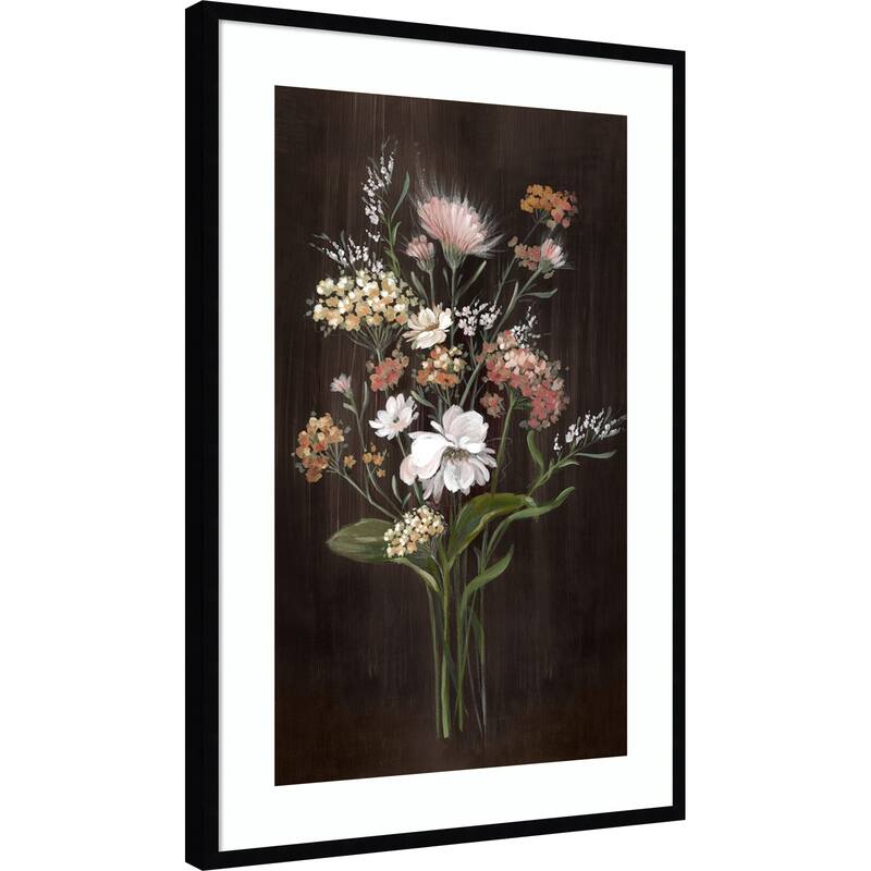 Gentle Blooms on Dark Canvas No. 1 by Alex Black Wood Framed Wall Art Print