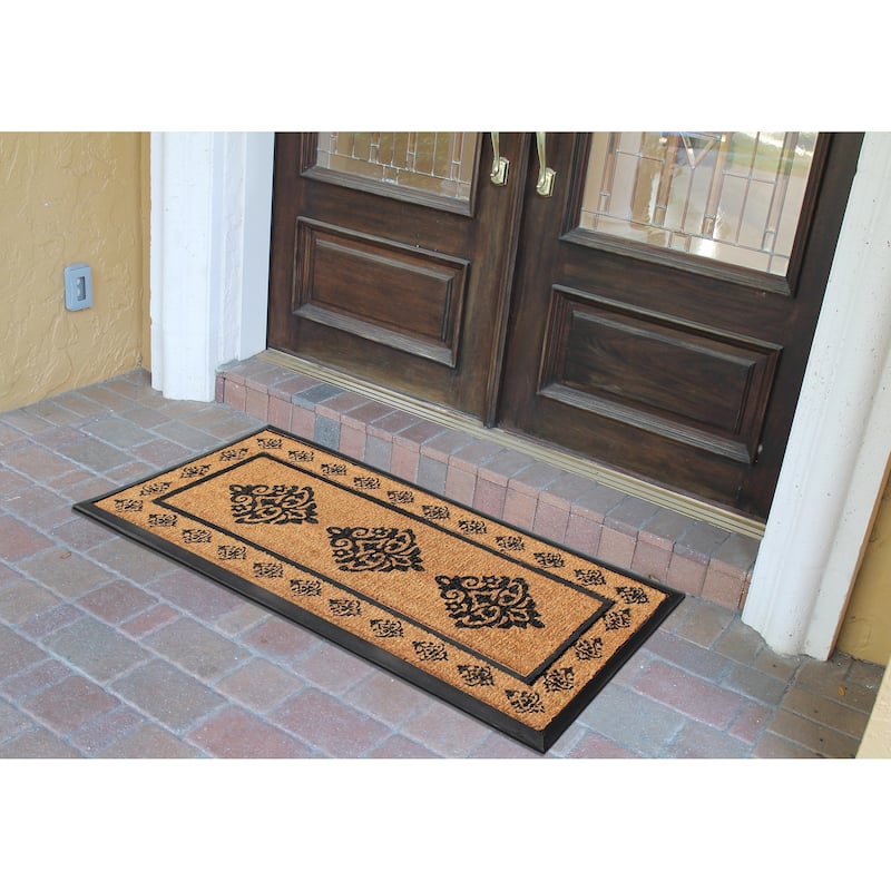 A1HC- Designer Hand-Crafted Rubber & Coir Frame Molded Double Door Mat, Perfect and more functional size