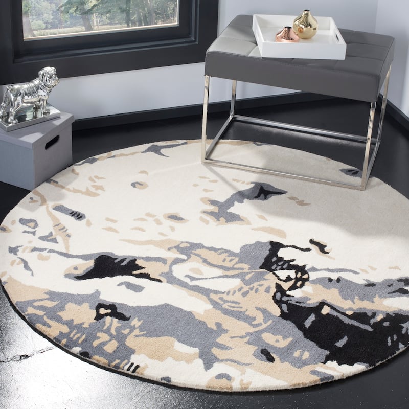 SAFAVIEH Handmade Bella Concepcion Modern Floral Wool Rug - 5' Round - Ivory/Grey